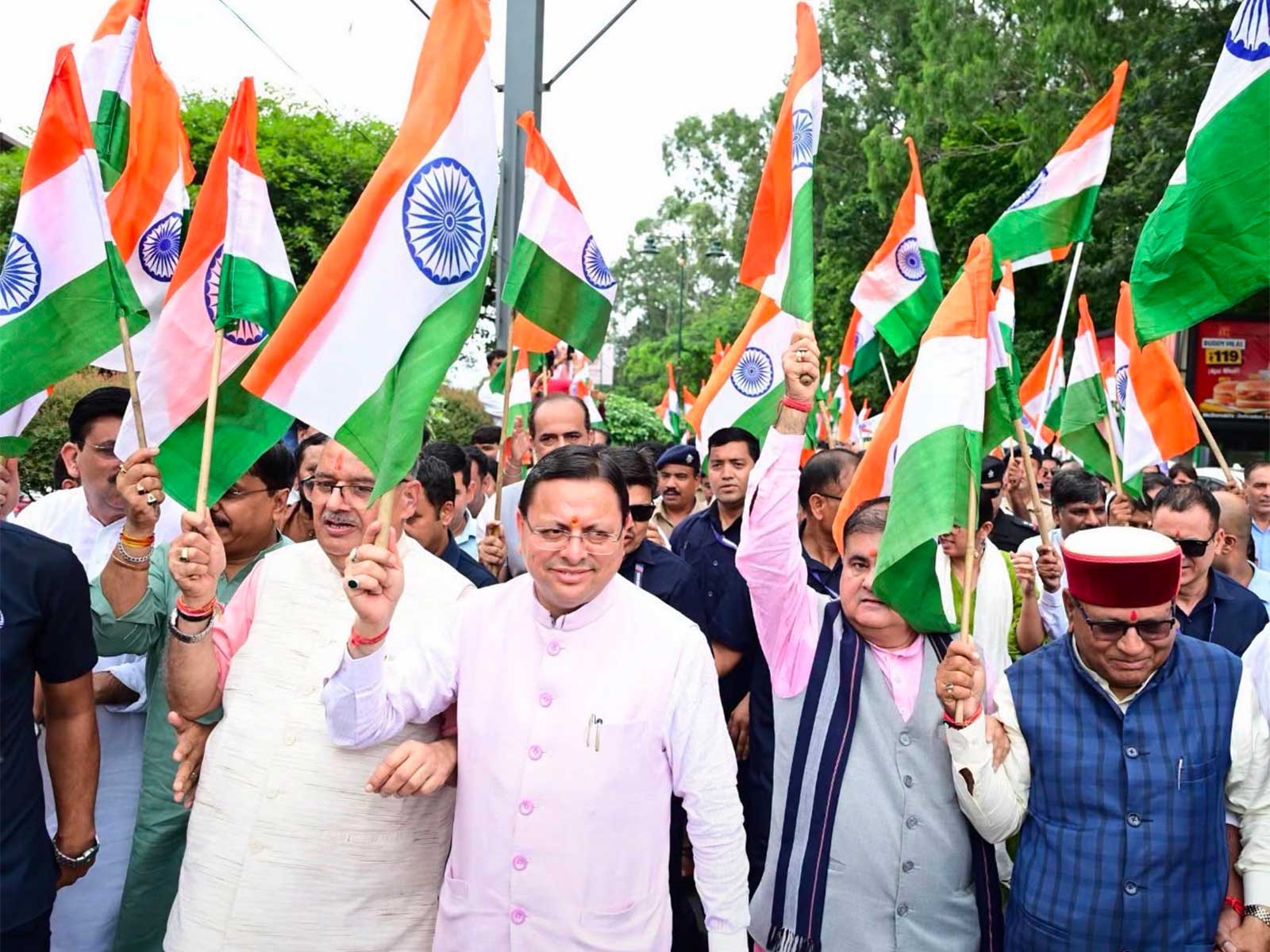 Uttarakhand Chief Minister Pushkar Singh Dhami during the ‘Har Ghar Tiranga Yatra’ in Dehradun (Photo/x/@pushkardhami)