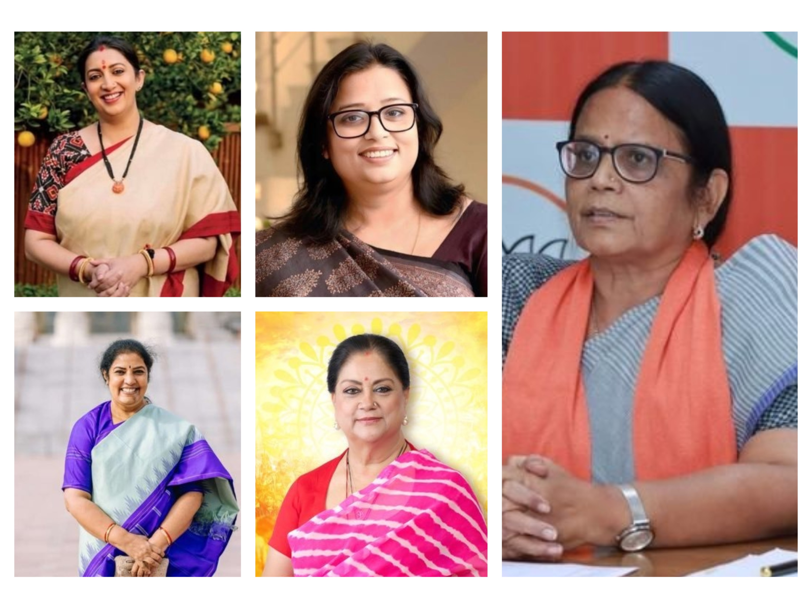 BJP leaders Smriti Irani, Rekha Verma,  Varshaben Doshi, Vasundhara Raje,  D Purandeswari  (L to R) (Photo/X)