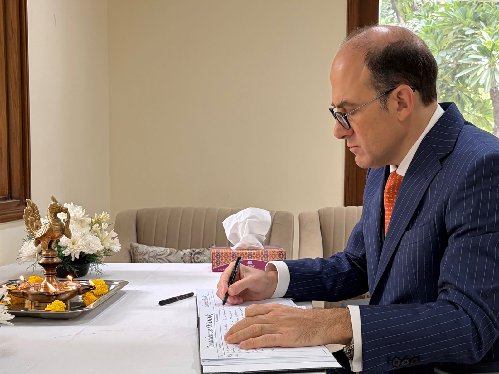 Argentine envoy Mariano Caucino signs Book of Condolence at Nepal Embassy in India following devastating floods