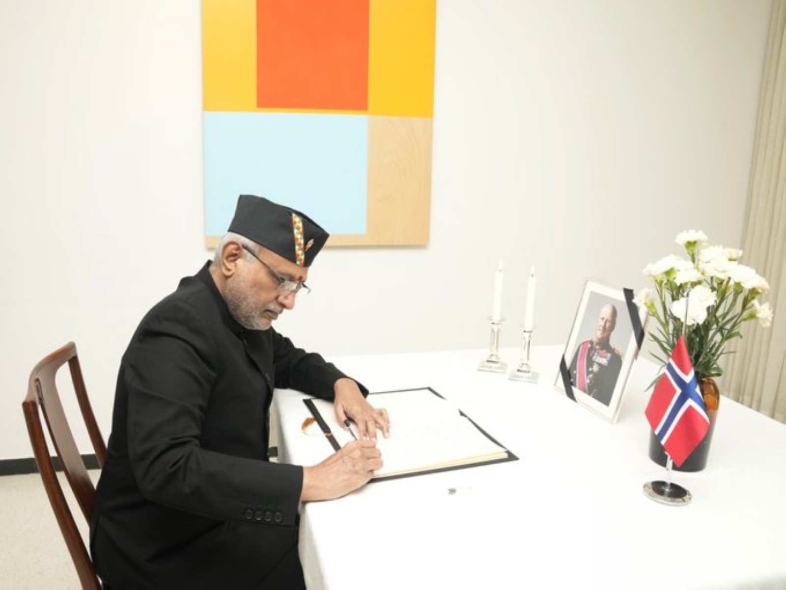 VP Radhakrishnan visits Norwegian Embassy, offers condolences on King Harald V's death