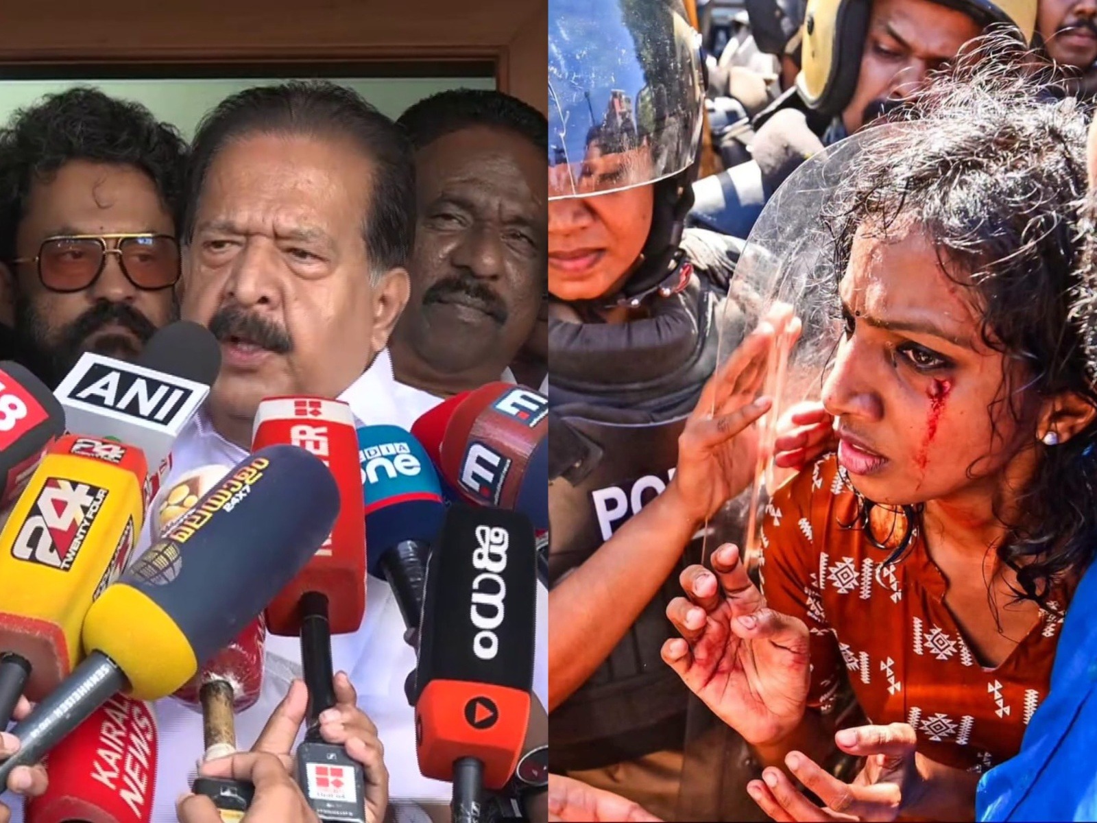 Keralam Home Minister Ramesh Chennithala defends police action against SFI protesters, says "water cannons used after protesters confronted cops"
