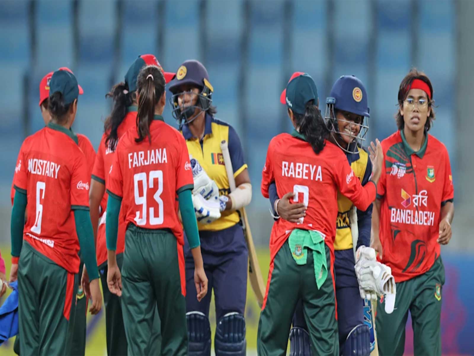 Sri Lanka and Bangladesh players after the match. (Photo: ICC website) Sri Lanka and Bangladesh players after the match. (Photo: ICC website)