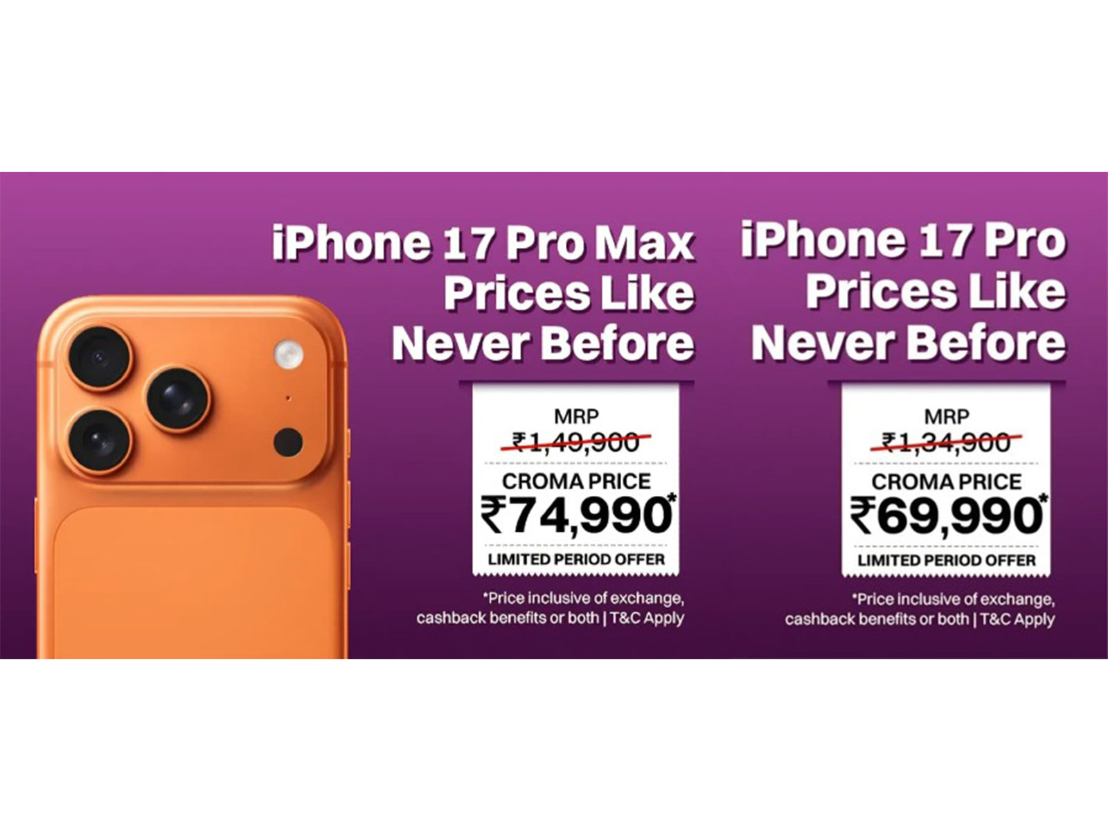Best iPhone Deals: iPhone 17 Pro Drops to Rs. 69,990, Pro Max to Rs. 74,990; iPhone 18 Pre-Bookings Begin at Croma