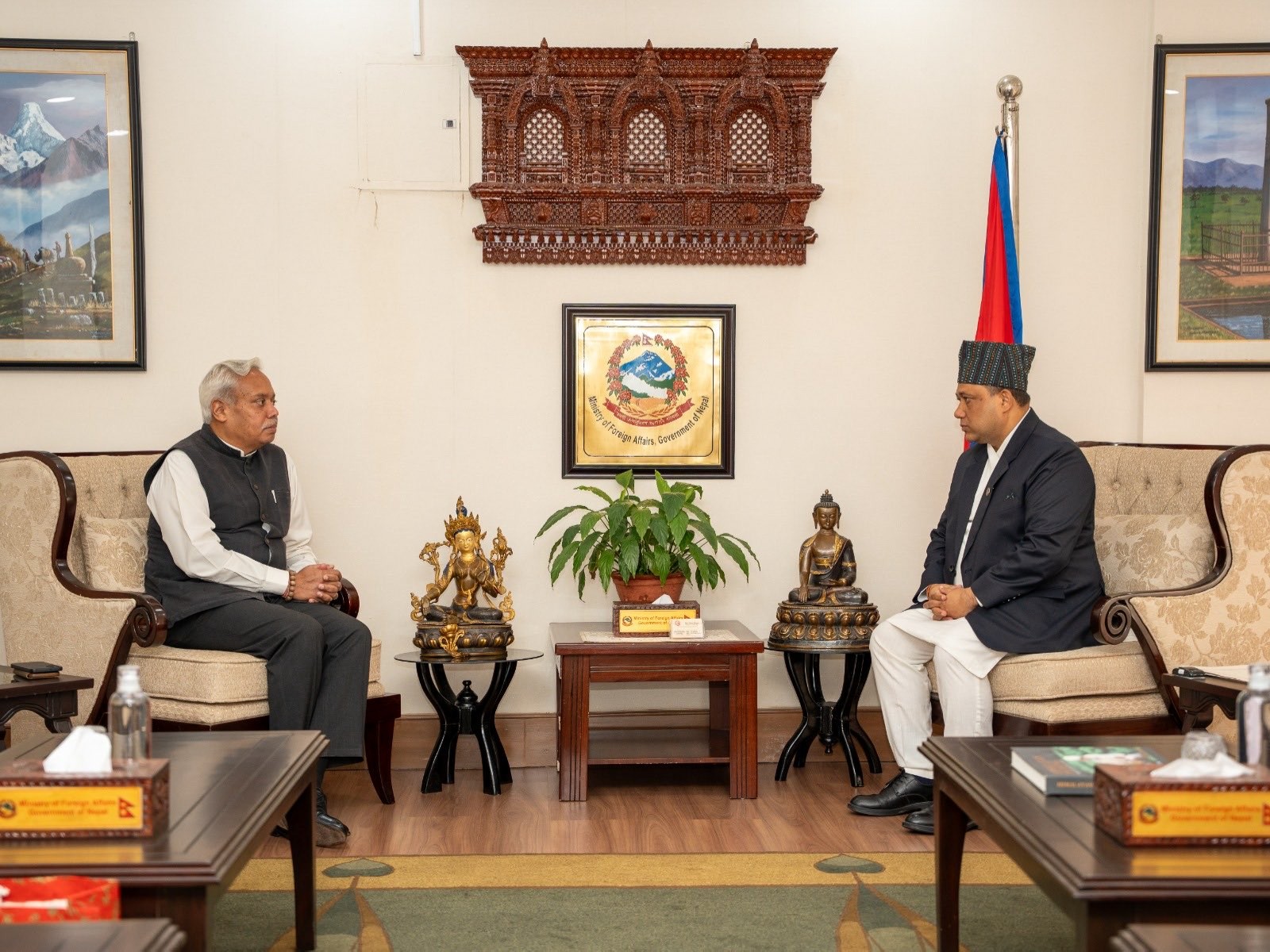 Indian envoy Naveen Srivastava makes farewell call on Nepal FM Khanal