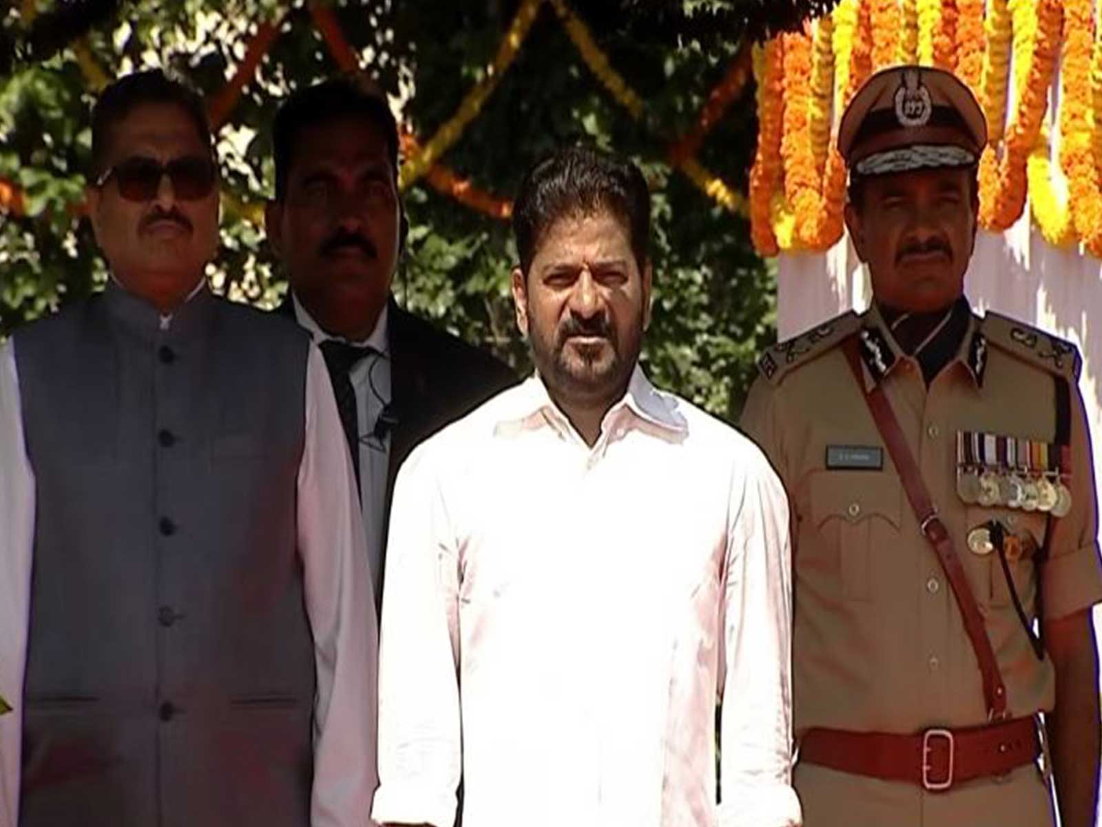 Telangana CM pays floral tributes at 'Praja Palana Dinotsavam' celebrations in Hyderabad