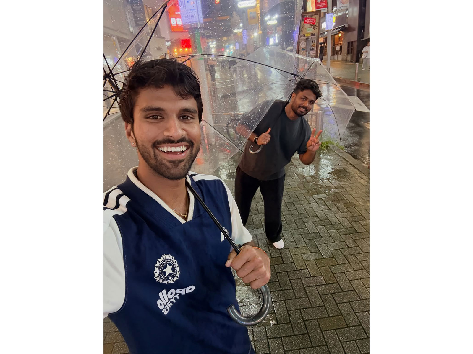 "Clear umbrella and Tokyo lights": Washington Sundar shares picture with Sanju Samson ahead of Japan one-off T20I