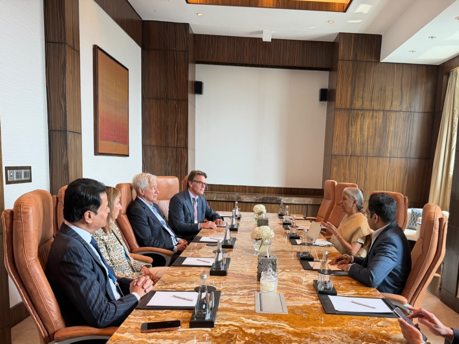 Finance Minister Nirmala Sitharaman meets JPMorgan chairman Jamie Dimon in Mumbai