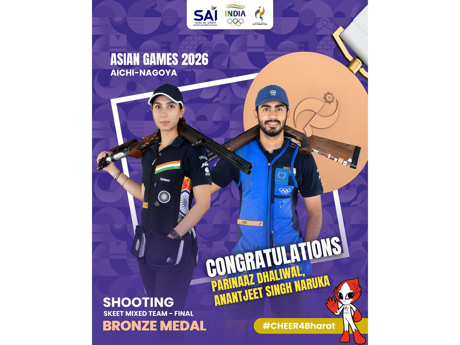 Mandaviya hails Anantjeet-Parinaaz's historic mixed skeet team bronze at Asian Games 2026