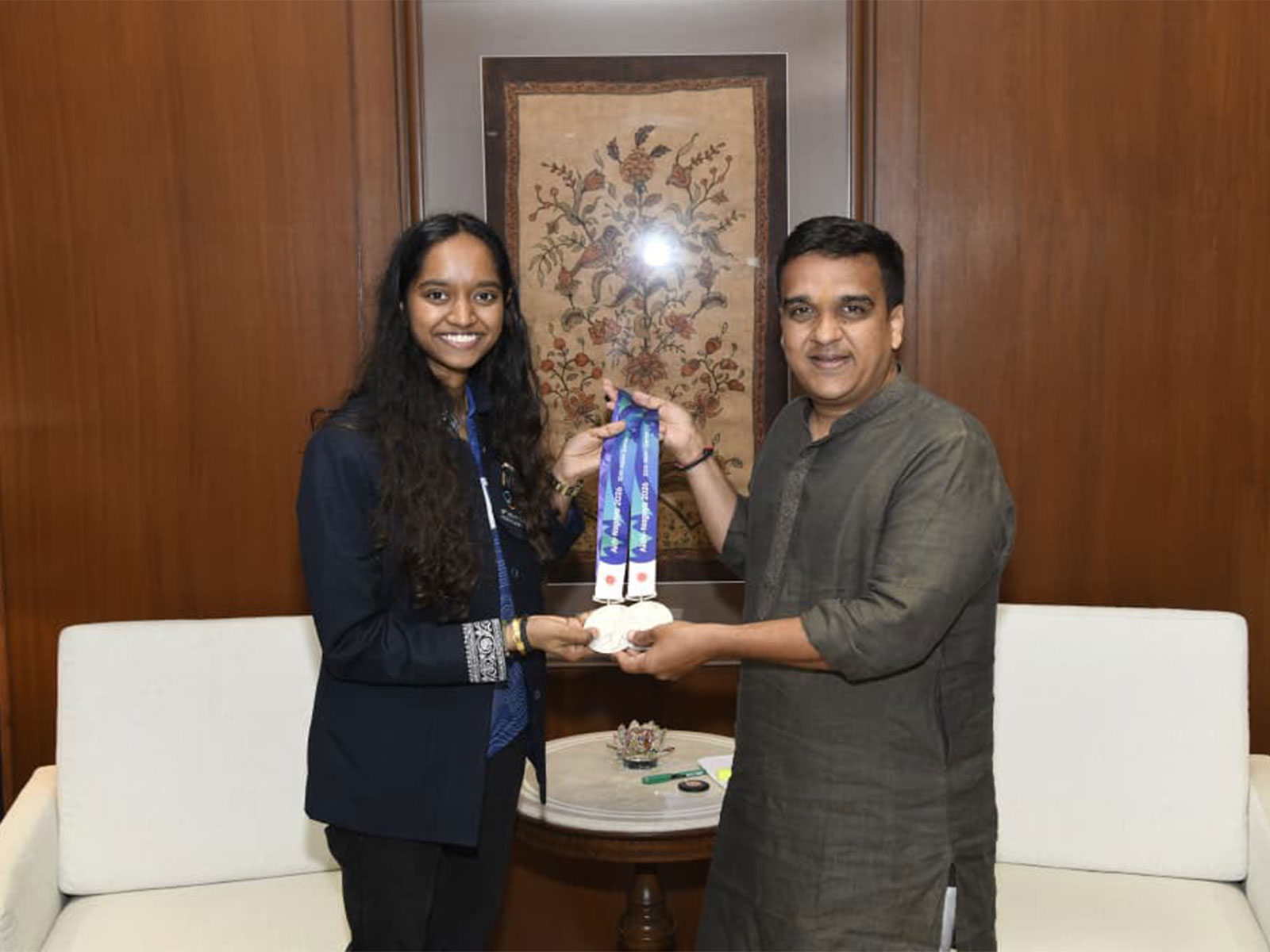 Gujarat Deputy CM Harsh Sanghavi honours Elavenil Valarivan with Khel Pratibha Puraskar Worth Rs 1.33 crore