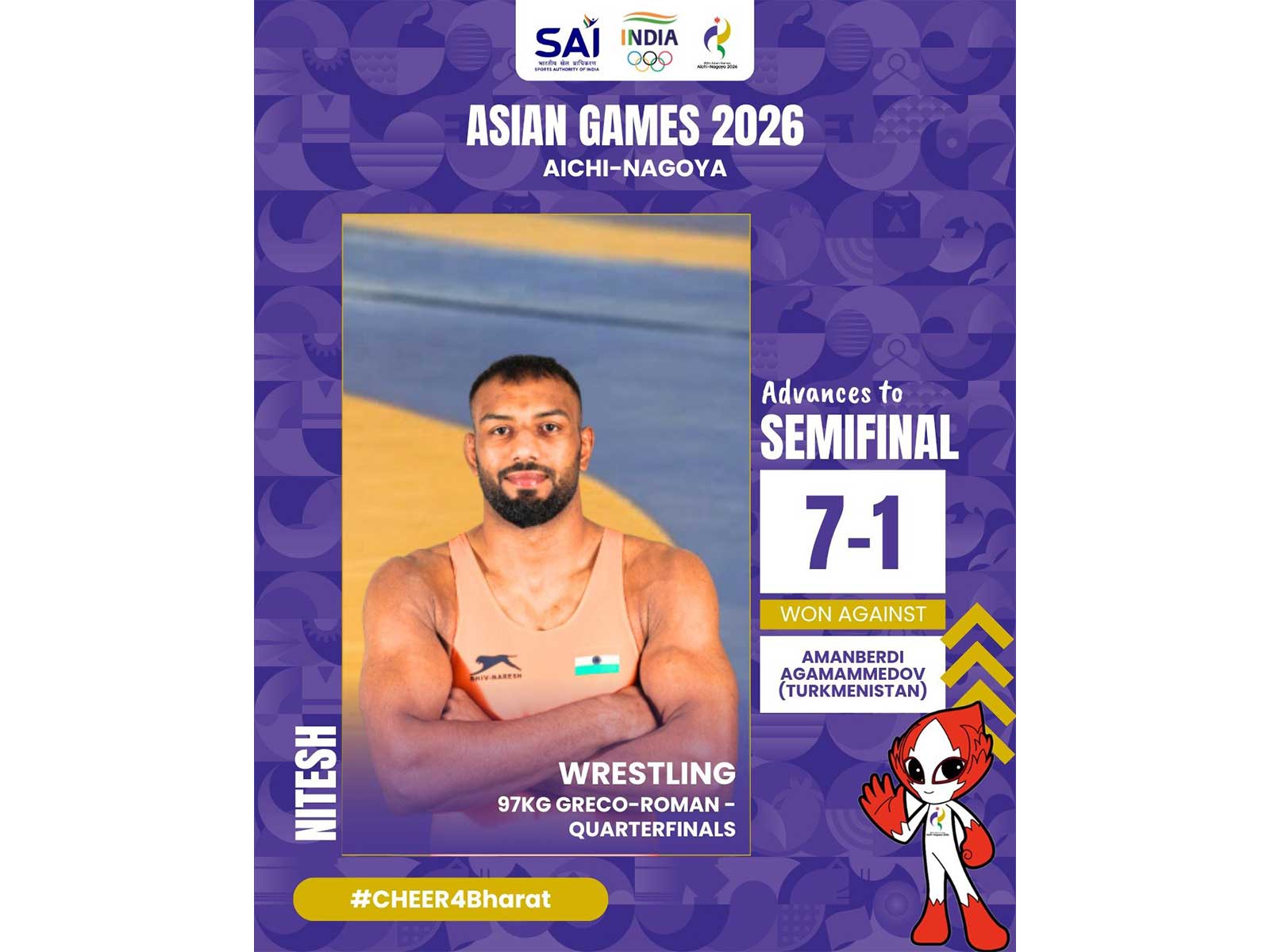 Asian Games: Wrester Nitesh enters Greco-Roman 97kg final, Mansi to fight for bronze