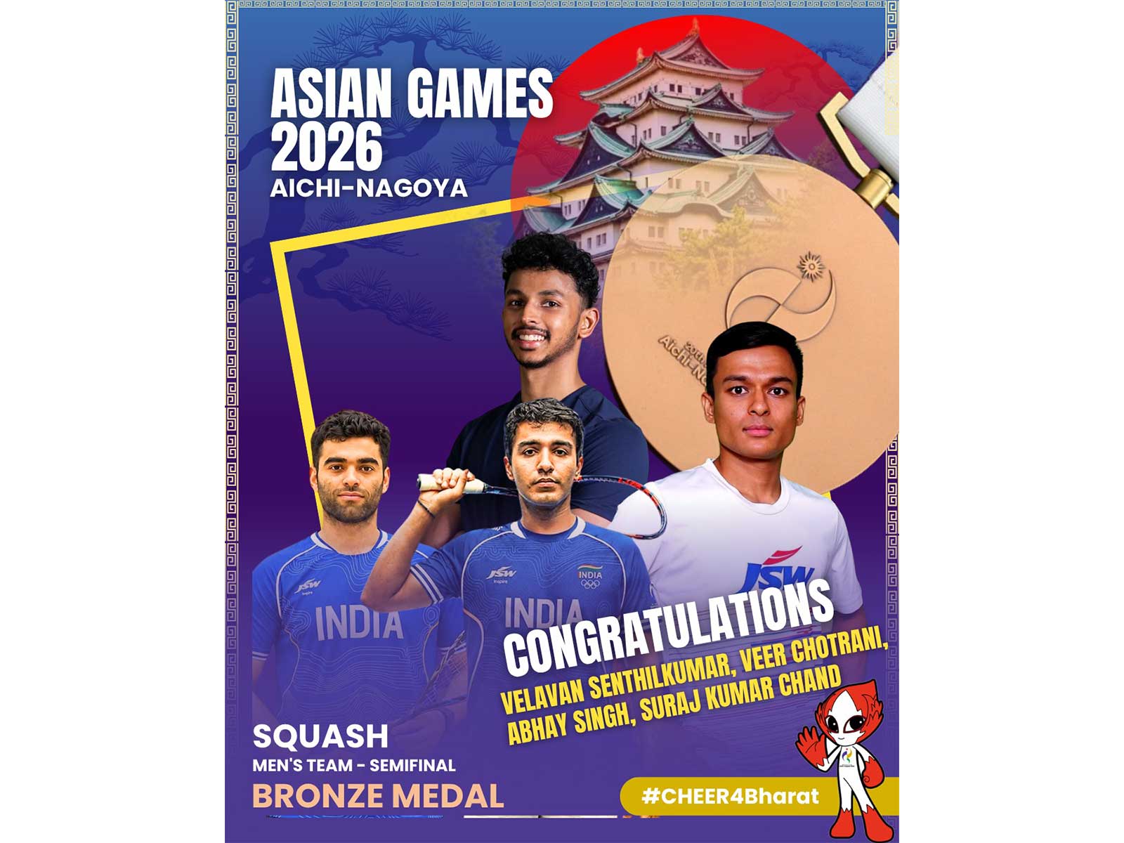 India men's squash team wins bronze after losing semifinal to Malaysia in Asian Games