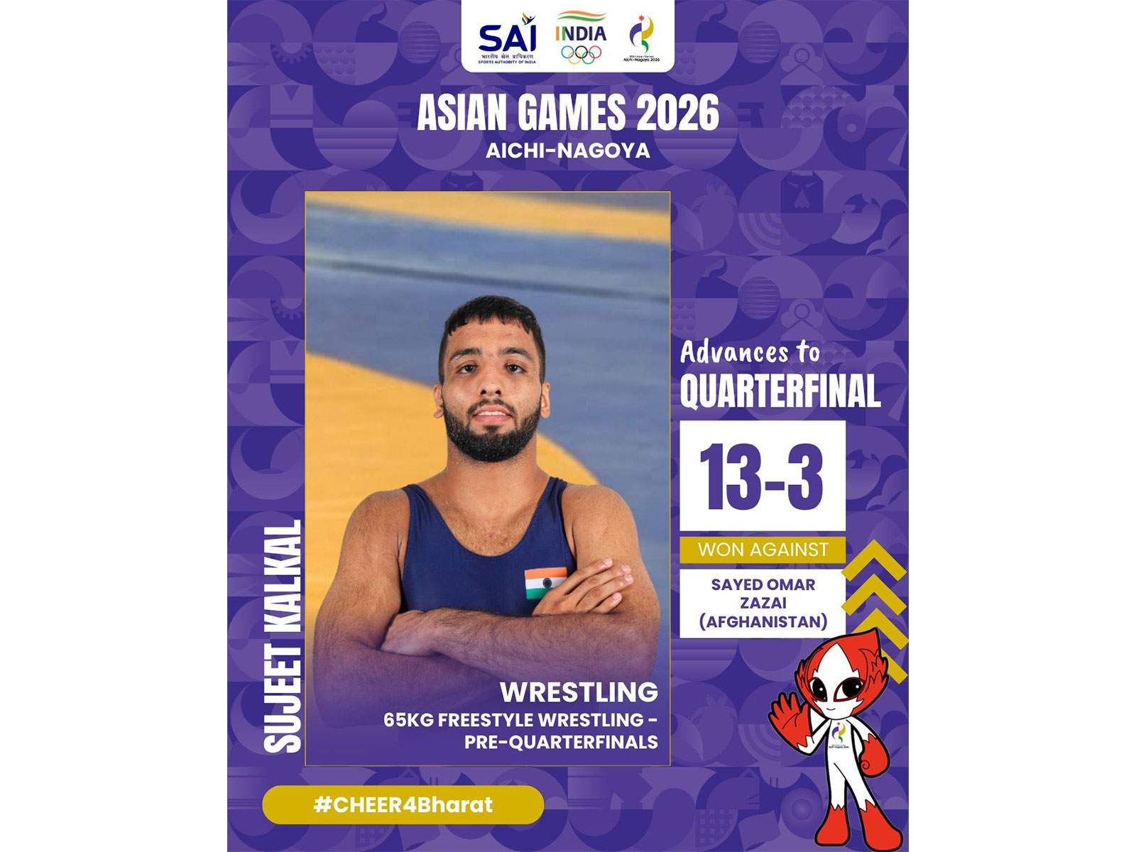 Asian Games: Sujeet Kalkal storms into wrestling 65K semifinal, Vishnu Saravanan finishes fourth in sailing