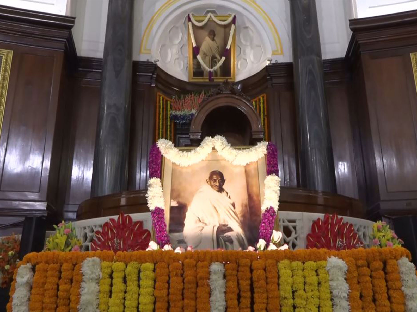 PM Modi, top leaders pay floral tribute to Mahatma Gandhi at Samvidhan Sadan on Gandhi Jayanti