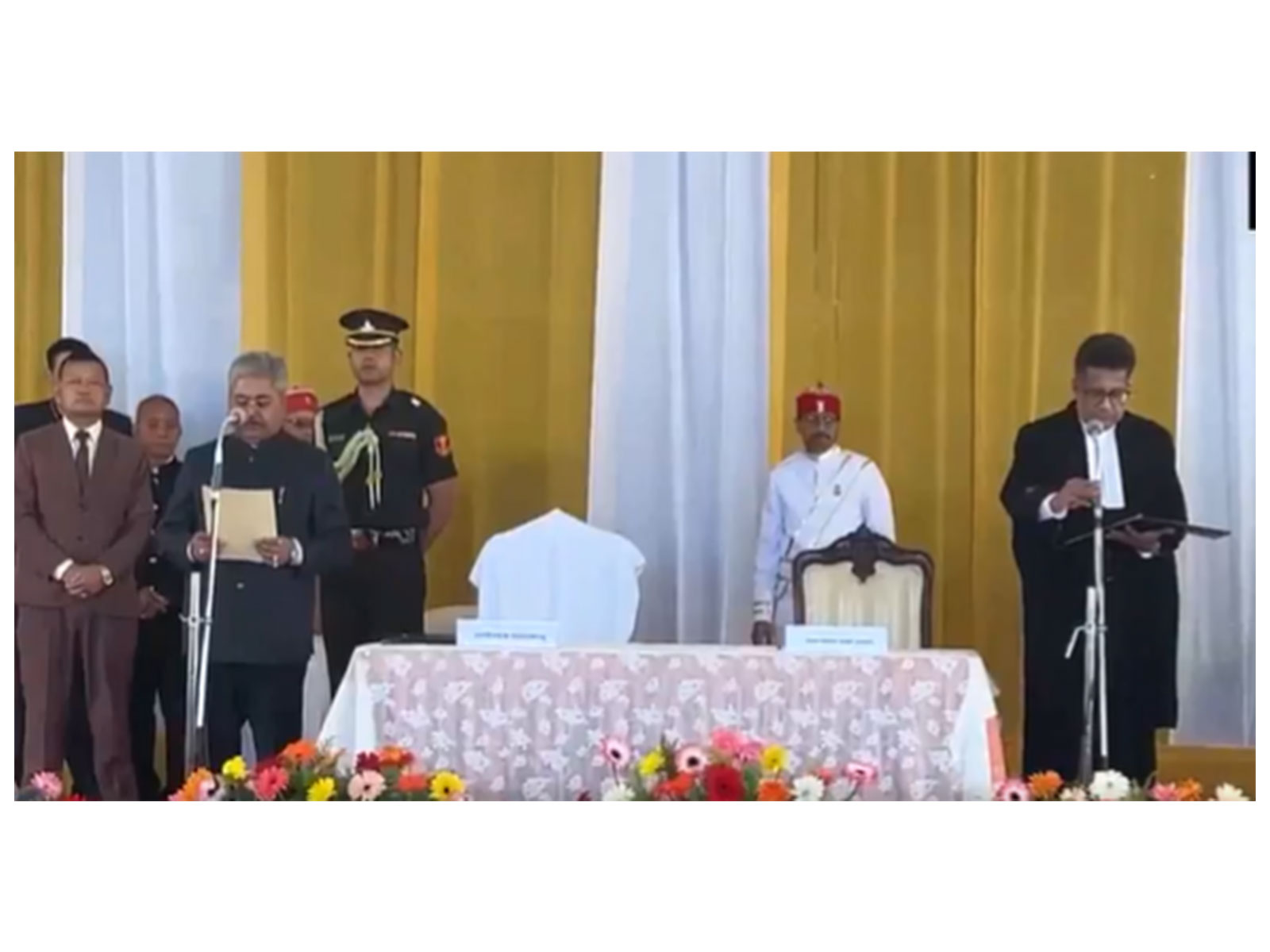 Sikkim Governor Dushyant Kumar Gautam taking oath (Photo/ANI) Sikkim Governor Dushyant Kumar Gautam taking oath (Photo/ANI)