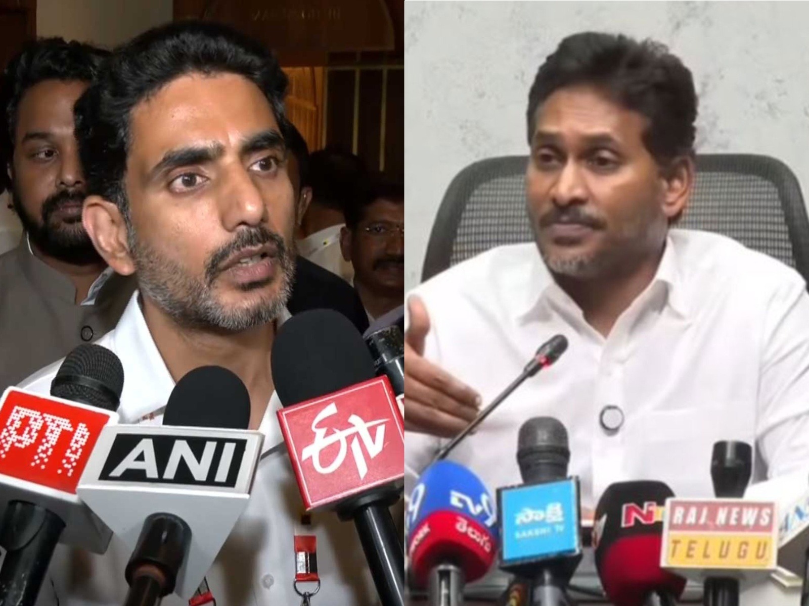 Andhra Pradesh Education Minister Nara Lokesh (L) and YSRCP President YS Jagan Mohan Reddy (R) (Photo:ANI)