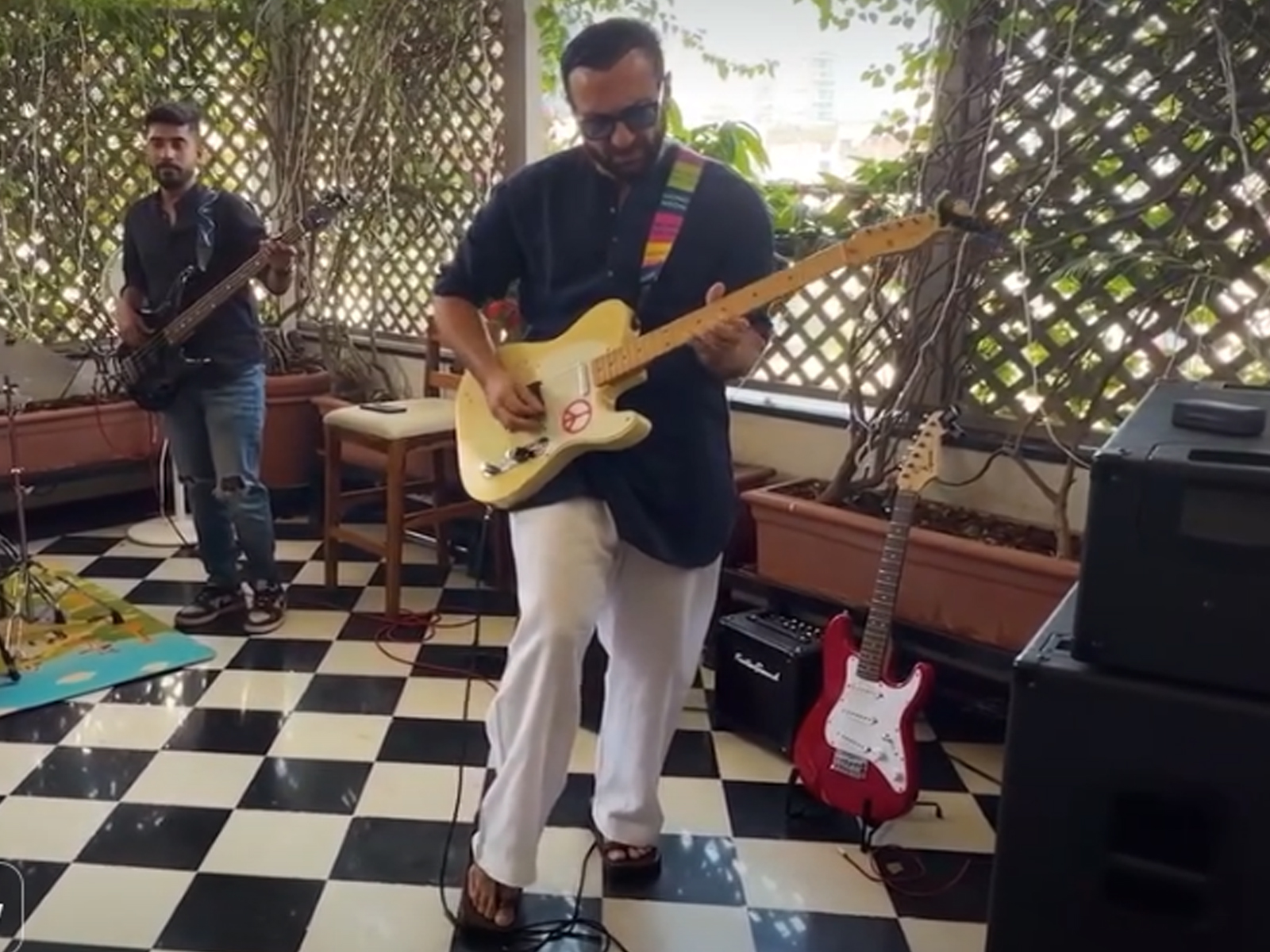 Saif Ali Khan shares video of himself playing electric guitar in balcony jam session