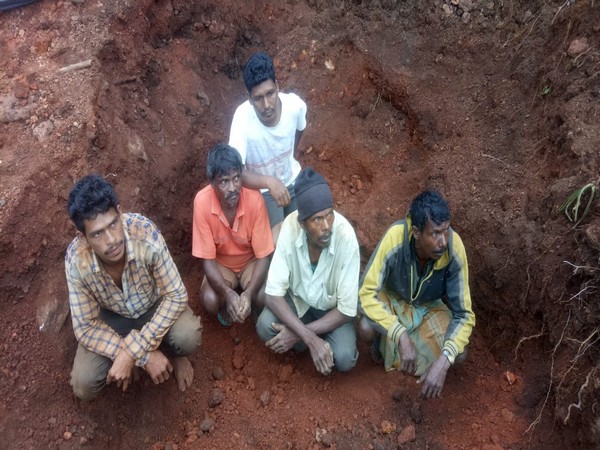 Five out of six accused arrested in illegal minining case in Siganapalli mines of Chintapalli Mandal on Tuesday. (Photo/ANI)