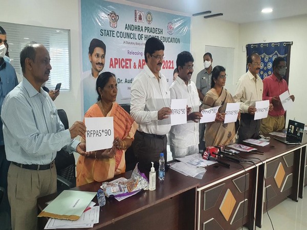 Andhra Pradesh Education Minister Adimulapu Suresh releasing test results (Photo/ANI)