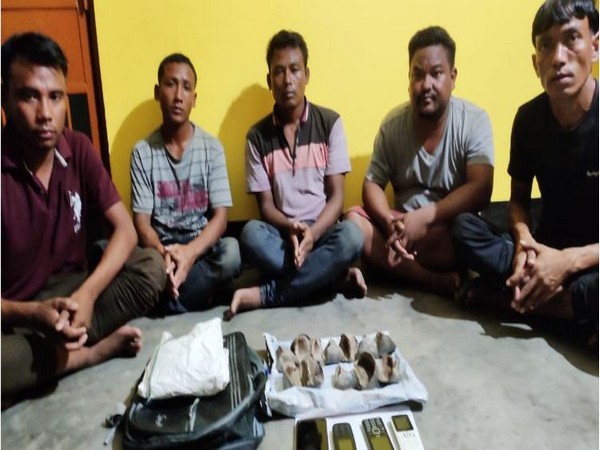 Five men were apprehended on the outskirts of Biswanath, Assam, with Rhino nails (Photo/ANI)