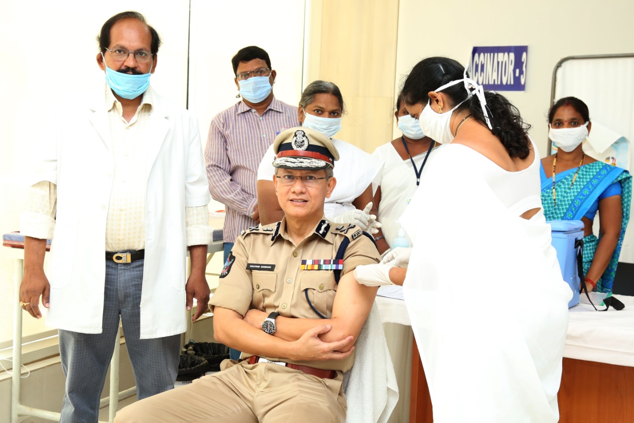 Andhra Pradesh DGP Gautam Sawang reacieves first dose of COVID-19 vaccine. (Photo/ ANI)