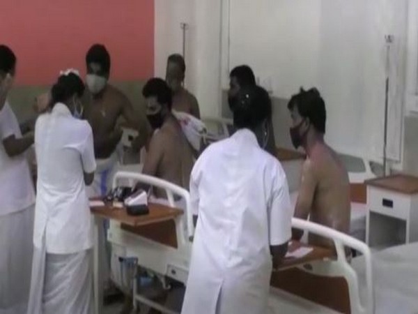 Workers of Lord Balaji temple in hospital after Hot water fell on them in Andhra Pradesh on Saturday. Photo/ANI