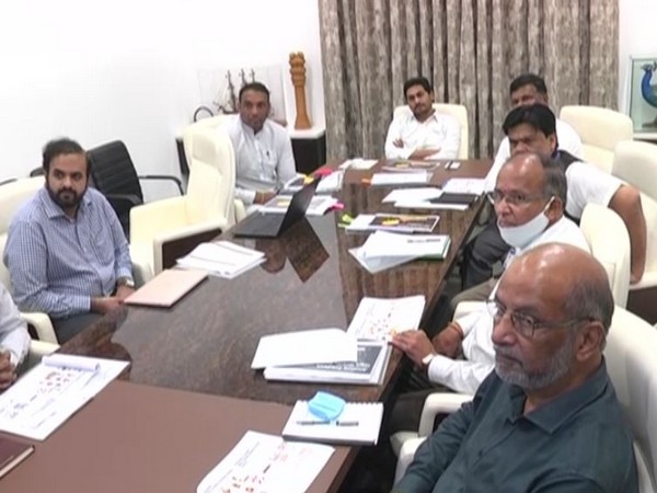 Andhra Pradesh Chief Minister YS Jagan Mohan Reddy with officials during review meeting on Monday. (Photo/ANI)