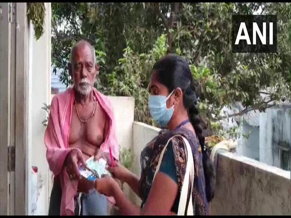 Andhra Pradesh government starts door to door distribution of pensions in the state. Photo/ANI