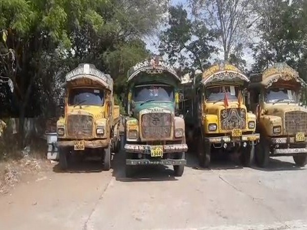 Seized tipper vehicles in Andhra Pradesh. Photo/ANI