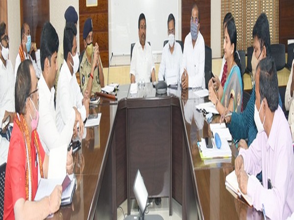 Andhra Pradesh Endowments Minister Velampalli Srinivasa Rao chaired a meeting today (Photo ANI)