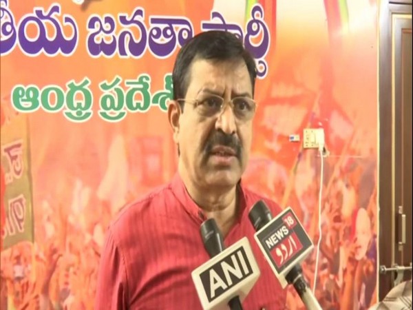 State BJP general secretary Satya Murthy Vamaraju speaking to the reporters on Monday. (Photo/ANI)