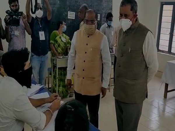 Andhra Pradesh State Election Commissioner Nimmagadda Ramesh Kumar inspecting a polling booth in Vijayawada (Photo/ANI)