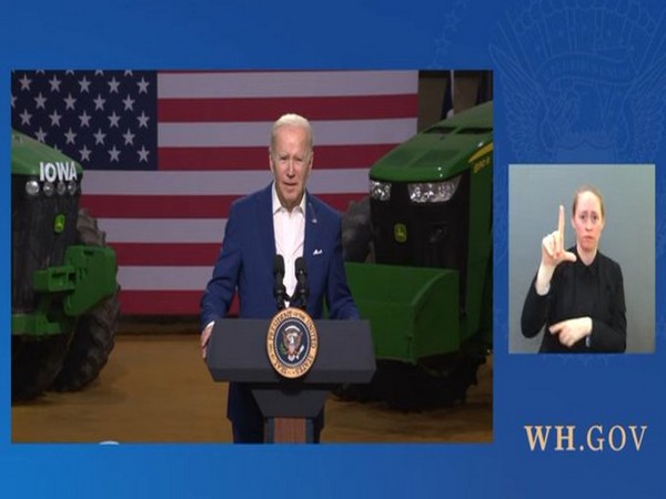 US President Joe Biden delivering remarks on infrastructure in the US state of Iowa.