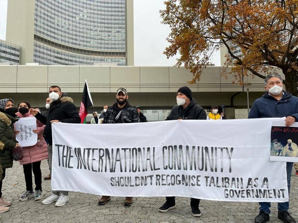 Some 100 Afghans and Iranians have gathered in front of the UN office in Vienna on Sunday.