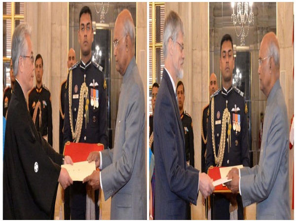 Satoshi Suzuki, Ambassador of Japan and Marjan Cencen, Ambassador of Slovenia while presenting their credentials to President Ram Nath Kovind