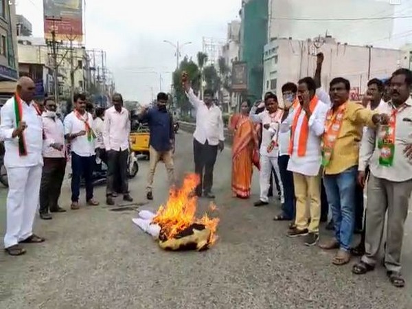 Visual from Andhra BJP's protest in Prakasam. (Photo/ANI)