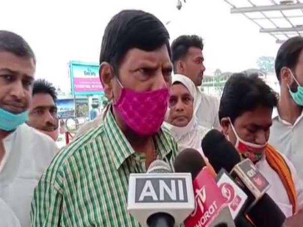 Union Minister of State Ramdas Athawale speaking to reporters on Thursday. 
