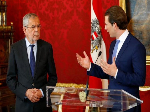 Austria's Chancellor Sebastian Kurz, right, and President Alexander Van der Bellen attend a press conference in Vienna on Sunday.