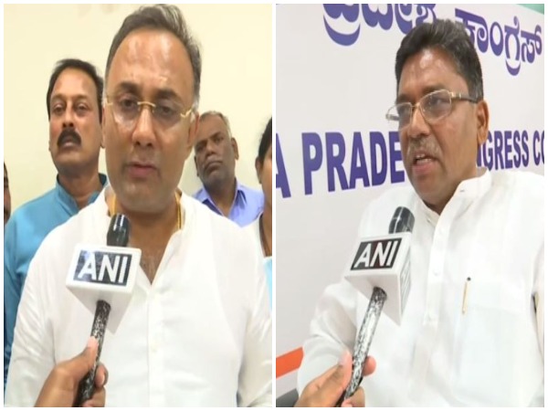 Congress leaders Dinesh Gundu Rao and VS Ugrappa speaking to ANI in Bengaluru on Saturday.