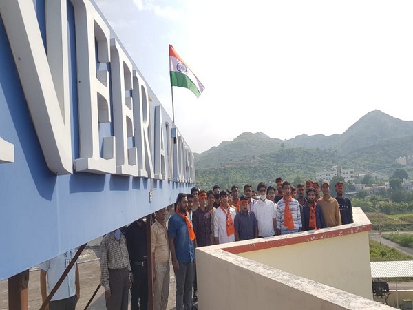 AVBP workers hoisted the national flag at Neerja Modi School campaus. (Photo/ ANI)