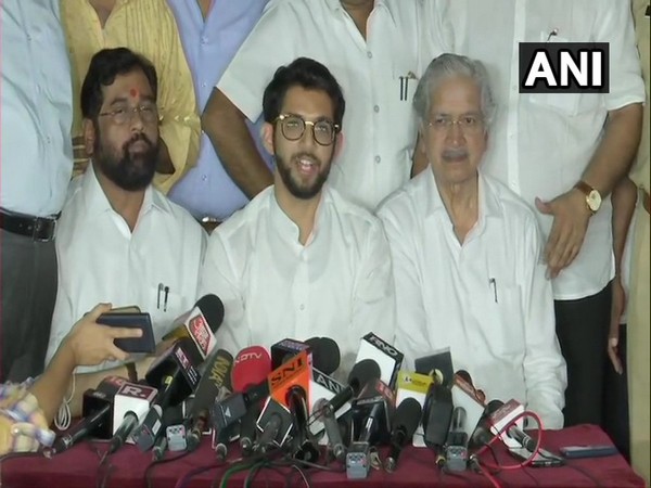Shiv Sena leader Aditya Thackeray speaking at a press conference in Mumbai on Monday. Photo/ANI