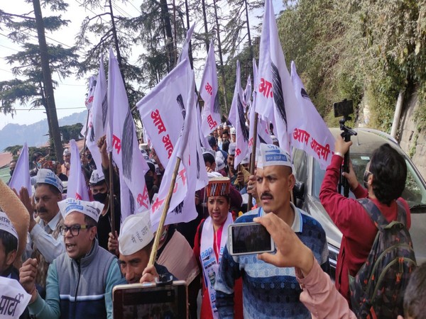 Visuals from AAP victory procession in Himachal Pradesh