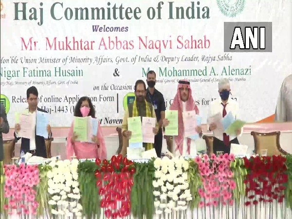 Minority Affairs Minister Mukhtar Abbas Naqvi releases online application form for Haj 2022. (Photo/ANI)