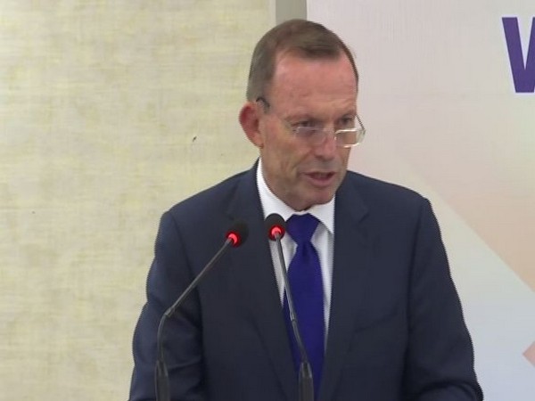 Former Australian Prime Minister Tony Abbott speaking at an event in New Delhi on Monday. Photo/ANI