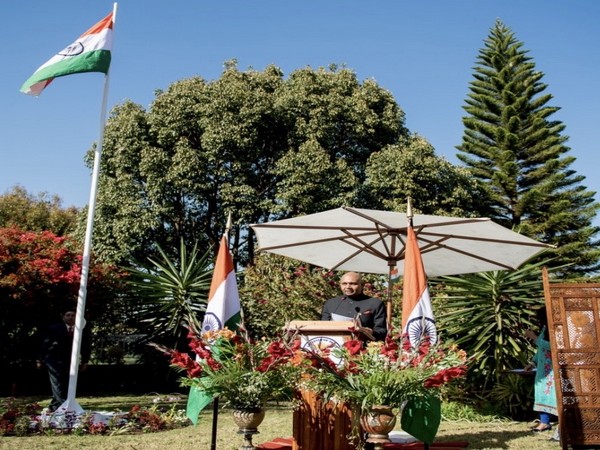 India’s ambassador to Madagascar, Abhay Kumar, reading out President of India’s message during the Independence Day celebrations in Antananarivo on Thursday