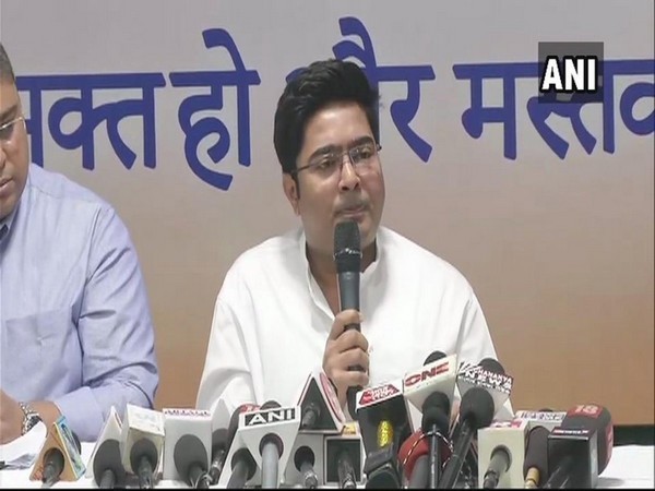 Trinamool Congress MP Abhishek Banerjee addressing media persons in Kolkata on Sunday. Photo/ANI