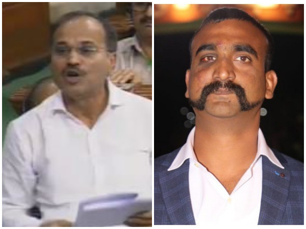 Congress Lok Sabha leader, Adhir Ranjan Chowdhury (left) and Wing Commander Abhinandan Varthaman (right)