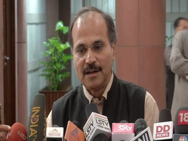 Leader of Congress in Lok Sabha Adhir Ranjan Chowdhury speaking to reporters in New Delhi on Sunday. Photo/ANI