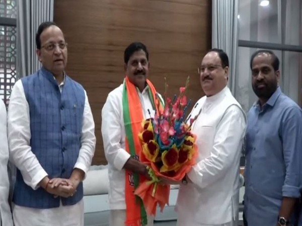 Former TDP leader Adinarayana Reddy joining BJP in presence of party's working president JP Nadda in New Delhi on Monday. Photo/ANI