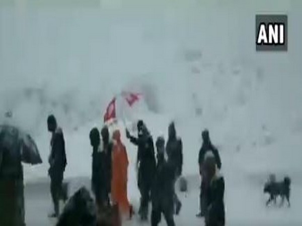 UP Yogi Adityanath departed from snow-clad Kedarnath temple premises after the closing day ceremony. [Photo/ANI]