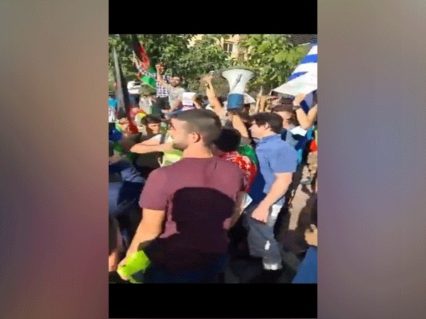 People protesting against Pakistan in front of Greek Parliament. (ANI)